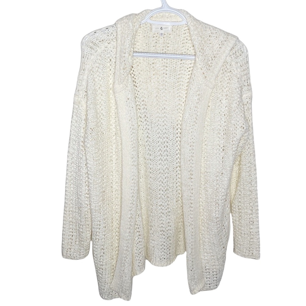 Lou & Grey tape open knit hooded sweater cardigan size XS